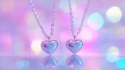Elegant Heart Shaped Necklaces Against Colorful Bokeh Background