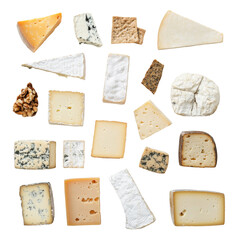 Assorted Gourmet Cheese Selection on Transparent Backgrounds