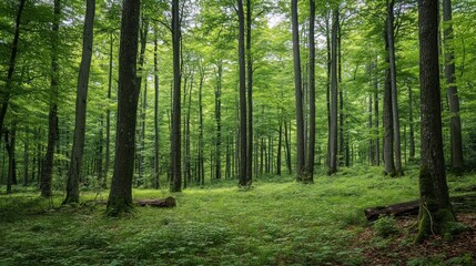Fototapeta premium Serene Green Forest: A Tranquil Escape into Nature's Embrace