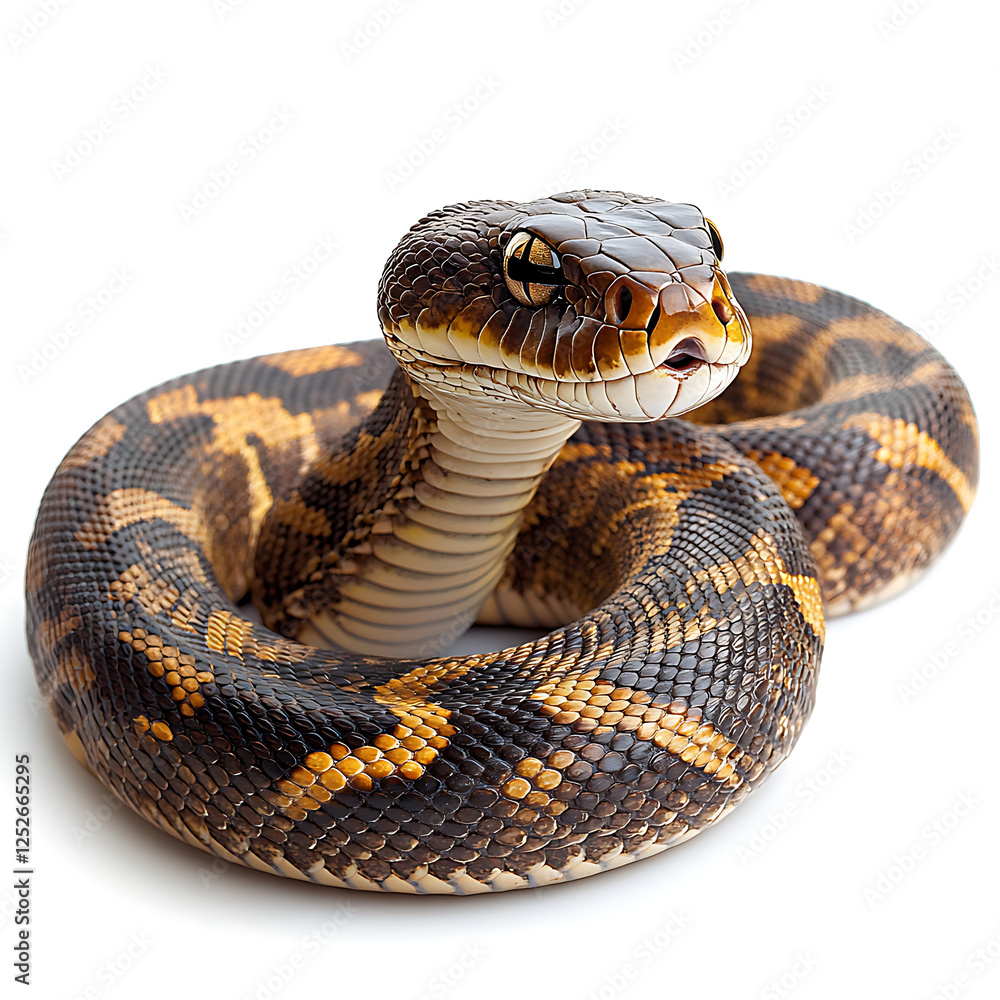 Poster full size snake with distinct patterns and colors, showcasing its scales and features against pure w