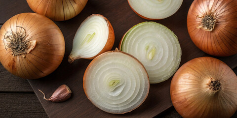 Onions and dark brown background