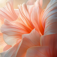 surreal and dreamy close up of oversized flower petals showcasing delicate textures and soft colors. gentle hues create calming and ethereal atmosphere