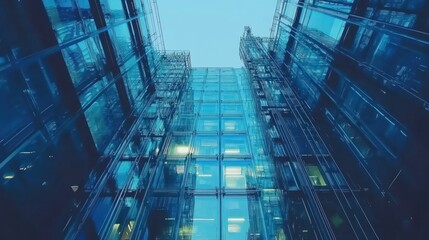 Fototapeta premium Cityscape low angle glass building view