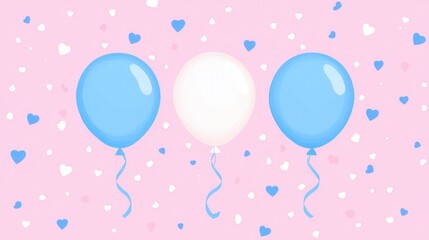 Pastel Pink Background With Pixelated Balloons And Confetti With Assorted Shapes In The Design