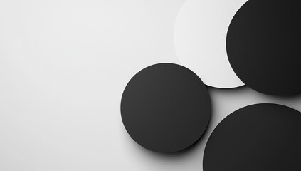 White background, overlapping black and white circles, modern design, website banner