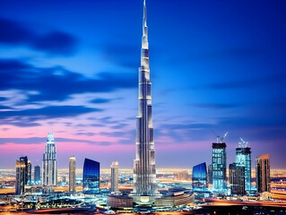 Obraz premium Night Cityscape, Modern Towers, Twilight