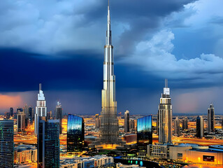 Obraz premium Cityscape Illustration Dramatic Skyscrapers Night