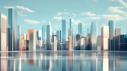 Obraz premium Cityscape sunrise reflection urban skyline presentation