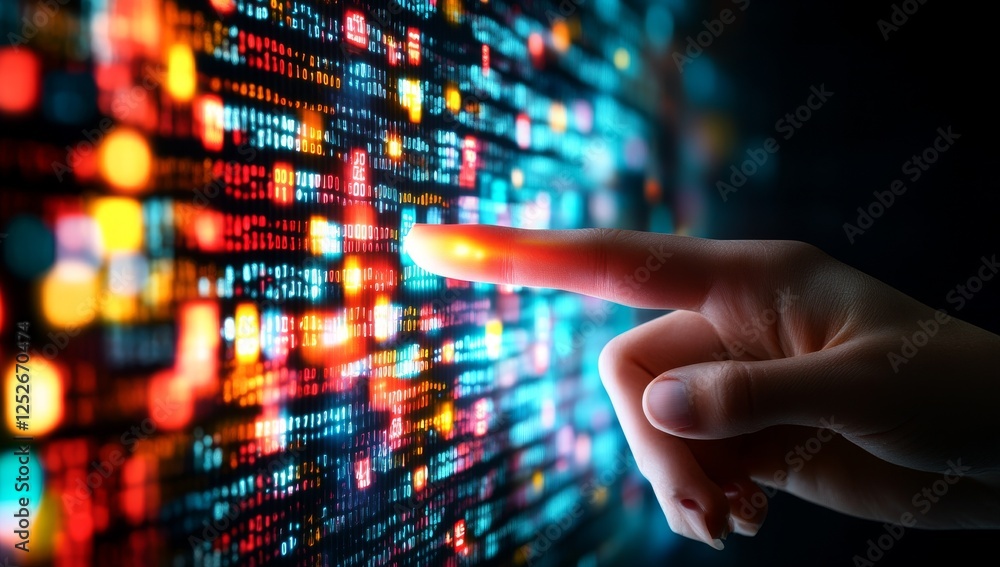 Aufkleber hand pointing at glowing colorful bar graph representing business analytics