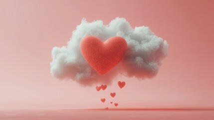 Pink Cloud With Floating Red Heart On Pastel Backgrounds