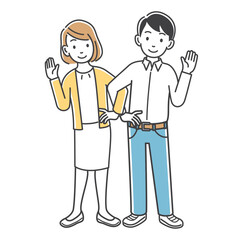 腕を組んでポーズをとる若いカップル