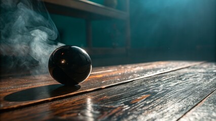 Obraz premium Cinematic Motion Blur Product Photography: High-Angle Shot of a Polished Obsidian Sphere