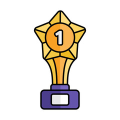 Gold Trophy Icon With Lineal Color Design Style