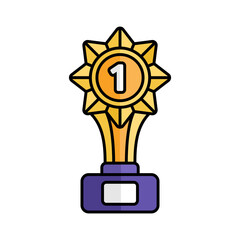 Gold Trophy Icon With Lineal Color Design Style