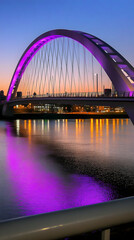 Obraz premium Purple Lit Bridge at Dusk, Realistic Image