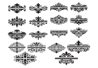 A vector illustration of unique key and lock decorations in silhouette form. Each decoration replaces traditional floral patterns with ornate keyhole and lock motifs. A centered line runs through