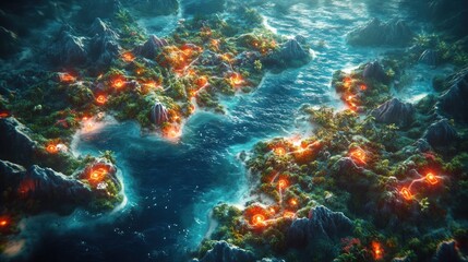 Fototapeta premium Enchanted Isles: A Fantasy Archipelago at Night