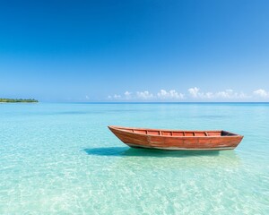 Naklejka premium Traditional Wooden Fishing Boat Anchored in Tropical Waters