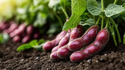 Rows of vibrant purple potatoes growing in rich soil.  Possible use Agriculture stock photo