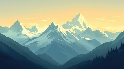 Naklejka premium Majestic Mountain Range at Sunrise with Vibrant Color Palette