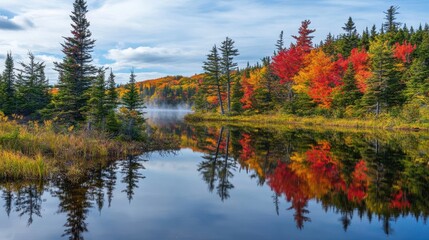 Tranquil Autumn Landscape with Reflections in Calm Water