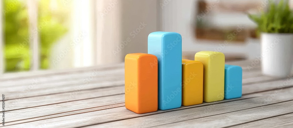 Poster 3d render of bar graph with data points, financial stock market concept