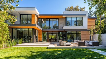 Fototapeta premium A modern home with visible security features like smart locks, cameras, and sensors.