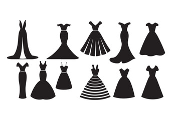 set of wedding dresses A vector illustration of distinct ladies' dress silhouettes, arranged symmetrically