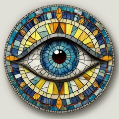 Fototapeta premium Stained Glass Evil Eye Illustration - Colorful Mosaic Pattern