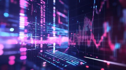 Abstract Digital World: Neon Data Streams and Financial Charts
