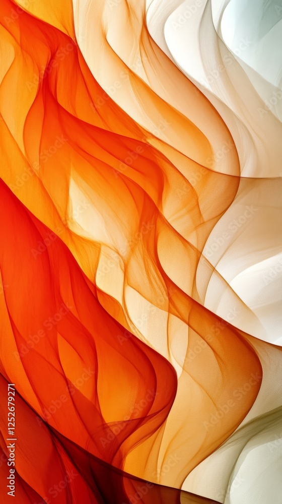 Poster abstract flowing orange and beige fabric with soft lighting, artistic wave pattern. modern design an