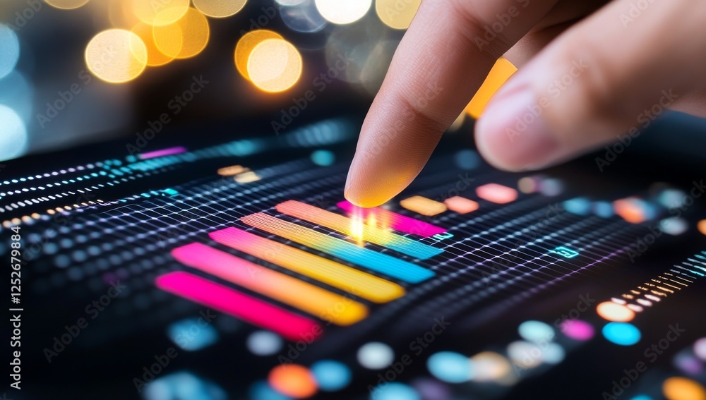 Aufkleber hand pointing at glowing colorful bar graph representing business analytics
