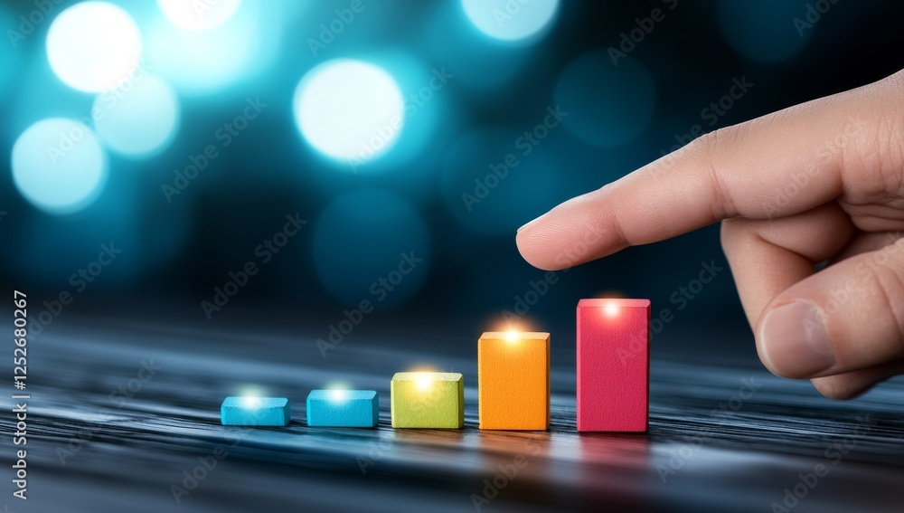 Aufkleber hand pointing at glowing colorful bar graph representing business analytics