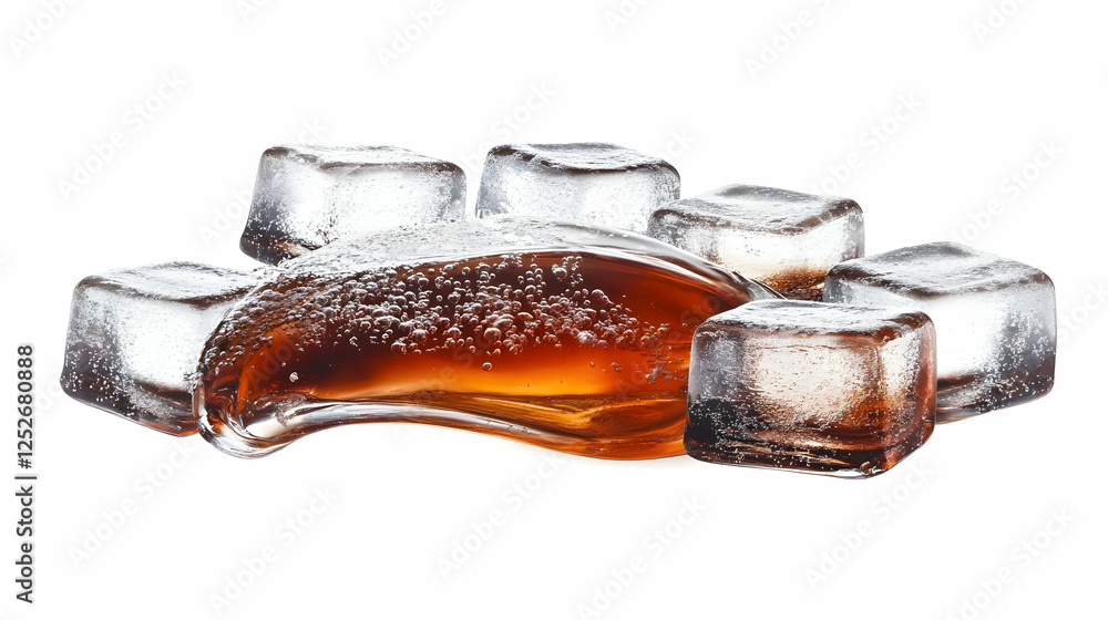 Poster refreshing cola with ice cubes 3d render