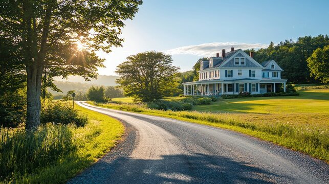 A scenic road leading to a charming boutique hotel in the countryside.