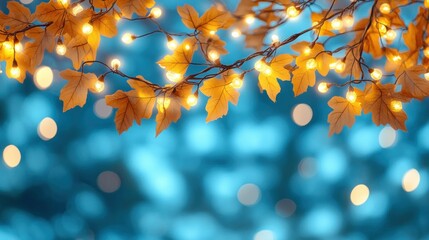 Autumnal Enchantment: Glowing Lights and Golden Leaves