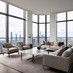 "Modern dining area with a minimalist aesthetic, featuring a round black table with four green upholstered chairs. The room has an elegant green accent wall with paneling, a large blank picture frame,
