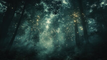 Fototapeta premium Enchanted Forest: A Night of Magical Fireflies