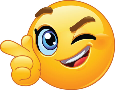 Naklejki Winking Female Emoji Emoticon with a Playful Pointing Gesture