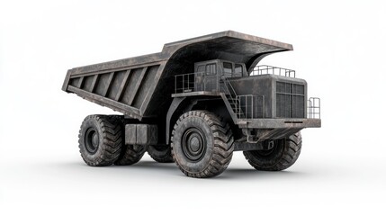 Rusty mining dump truck on white background, industrial image