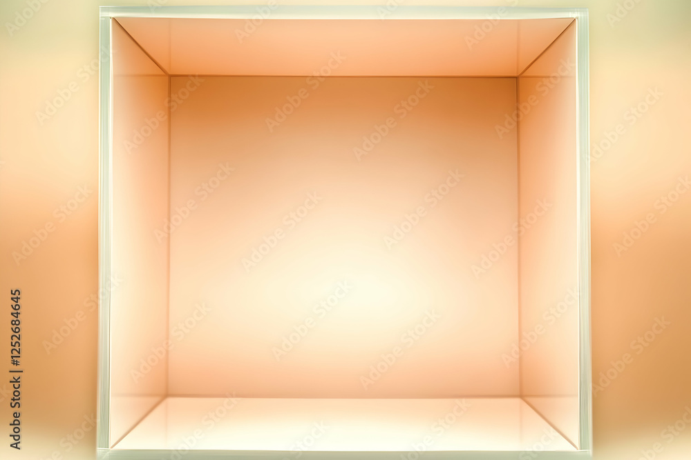 Poster empty peach-colored cube 3d render