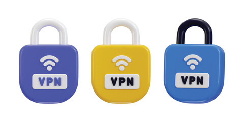 vpn icon with padlock icon set 3d render concept of protected private network