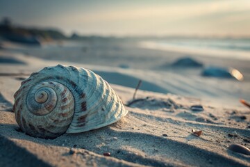 Windswept Seashell Vignette: Macro Beach Photography, Muted Tones, Vibrant Texture