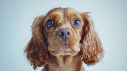 Adorable puppy cocker spaniel studio animal portrait bright background close-up surprised expression