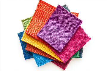 Cloth Fabric in many colors isolated on white background, Selective focus fold sack cloth on white background, Close up shot textile cloth.