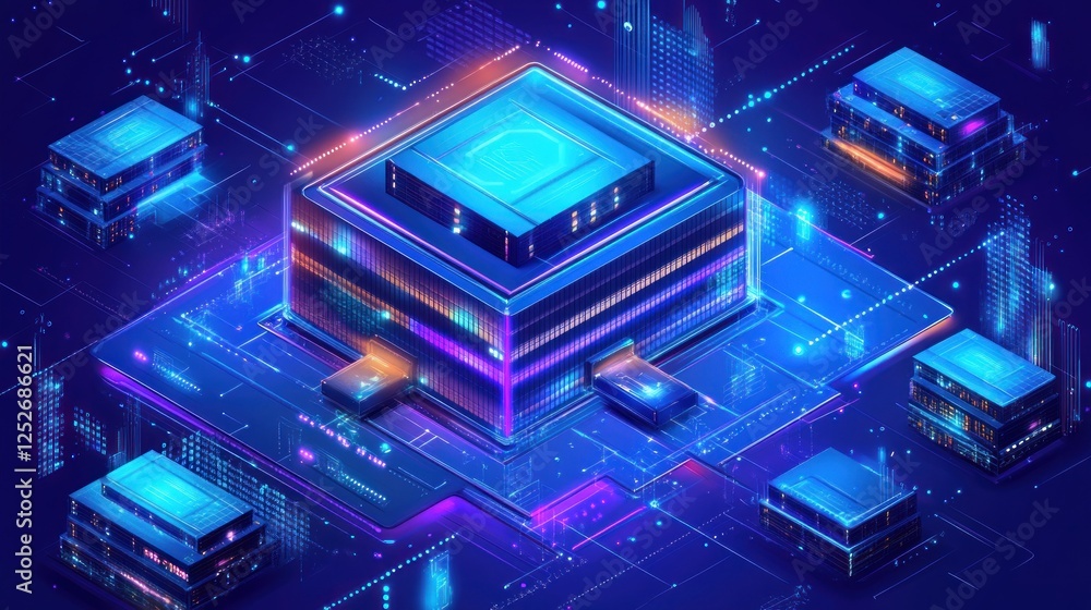 Aufkleber data center network digital architecture glowing futuristic server