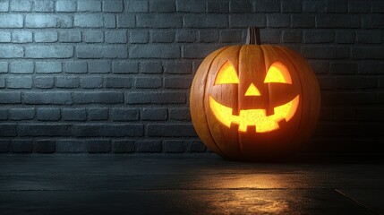 Spooky Jack-o'-lantern on a Brick Wall