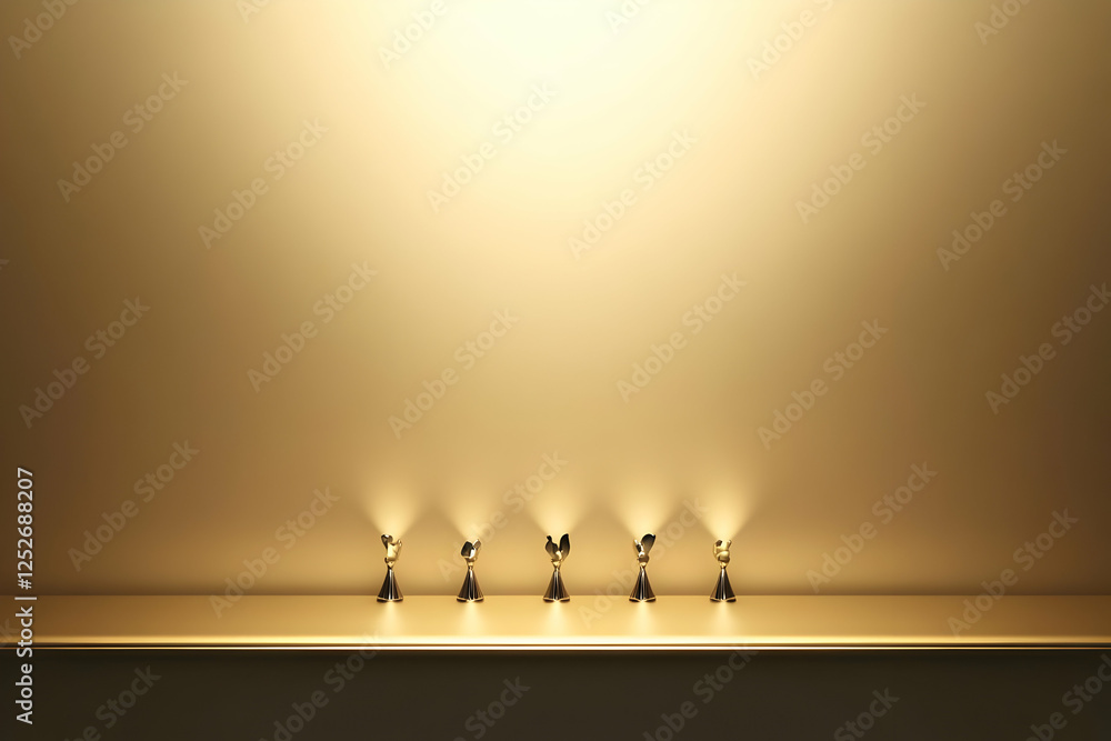 Poster golden abstract 3d background with illuminated objects