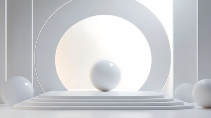 White geometric podium display, abstract background, product showcase
