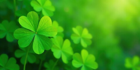 Naklejka premium Vibrant Green Clover Leaves in a Lush Natural Setting, Representing Growth, Renewal, and the Beauty of Springtime
